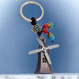 Dutch Windmill 💖 Antique Bronze Charm Keychain Keyring 🗝️Key Chain Ring